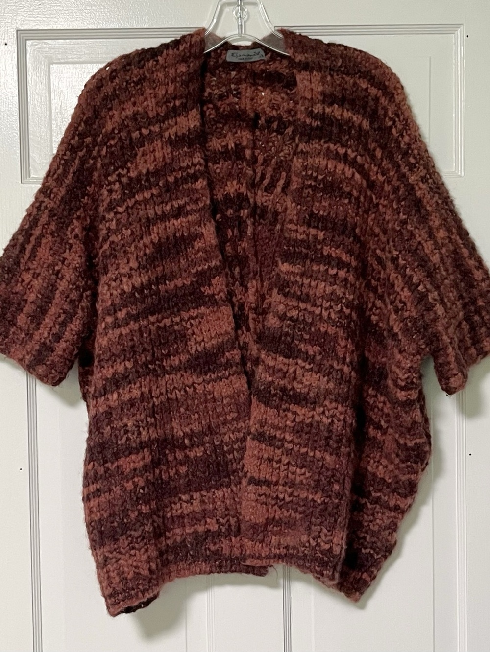 Elsamanda Italy Cozy Chunky Knit Open Cardigan in Rust & Deep Brown